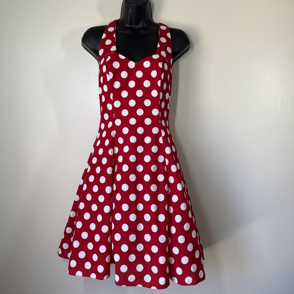 Vintage Steppin Out Rockabilly Dress Red Polka Dot Halter Sundress Size 3 USA - Picture 2 of 10